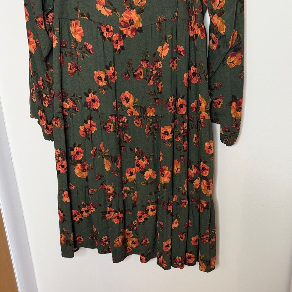 Time and Tru Green Floral Square Neck Midi Dress With Pockets Size XXL - Picture 4 of 16